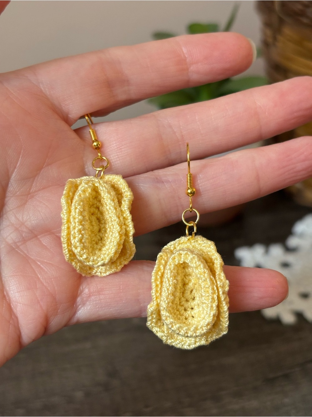 NEW Handcrafted Yellow Crochet Cowboy Hat Drop Earrings - Women Jewelry